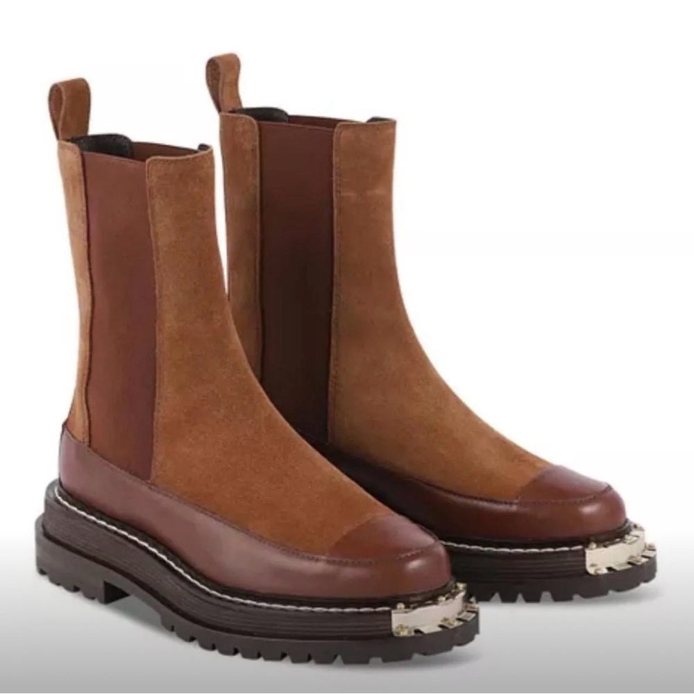 Sandro Chelsea Brown Leather and Suede Boots